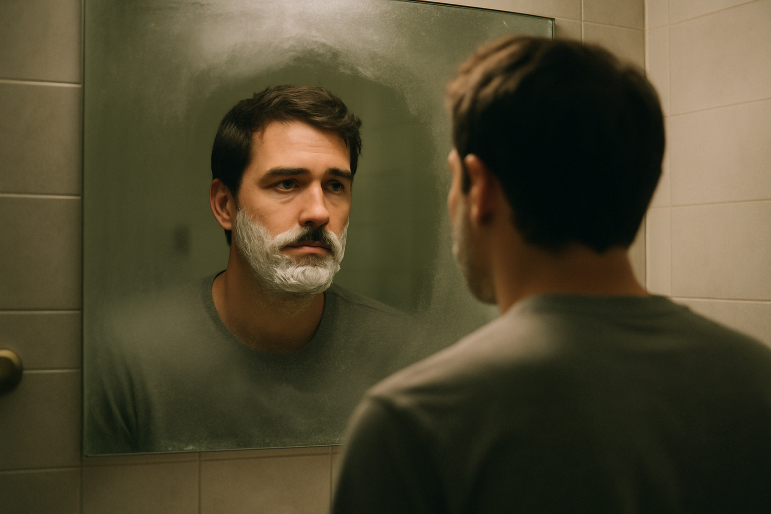 Person looking in mirror reflecting on self-acceptance