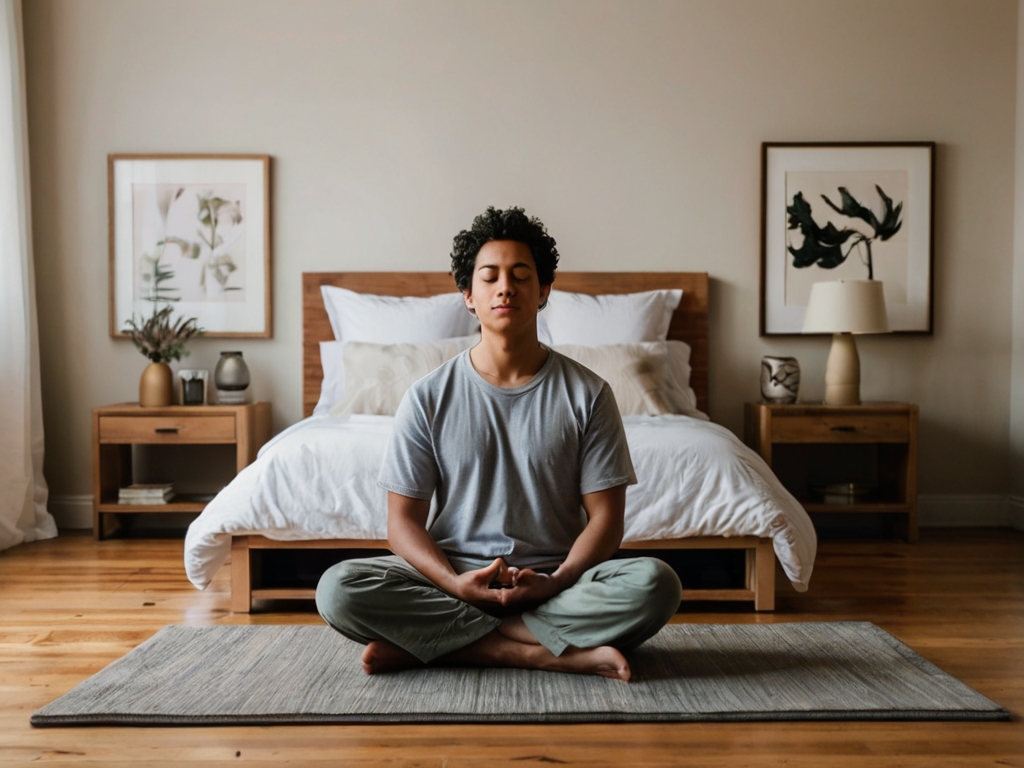 Person sitting on edge of bed meditating, showing how easily this practice fits into morning routine
