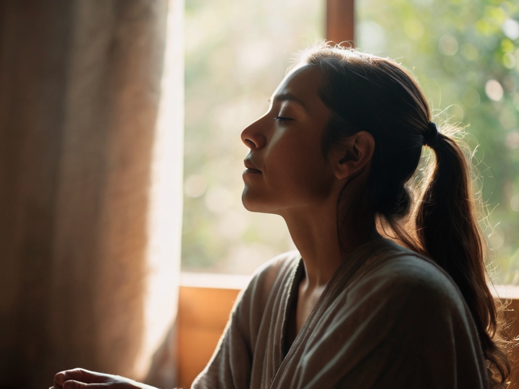 Person in quiet meditation with soft light around them, representing listening to inner wisdom and Spirit