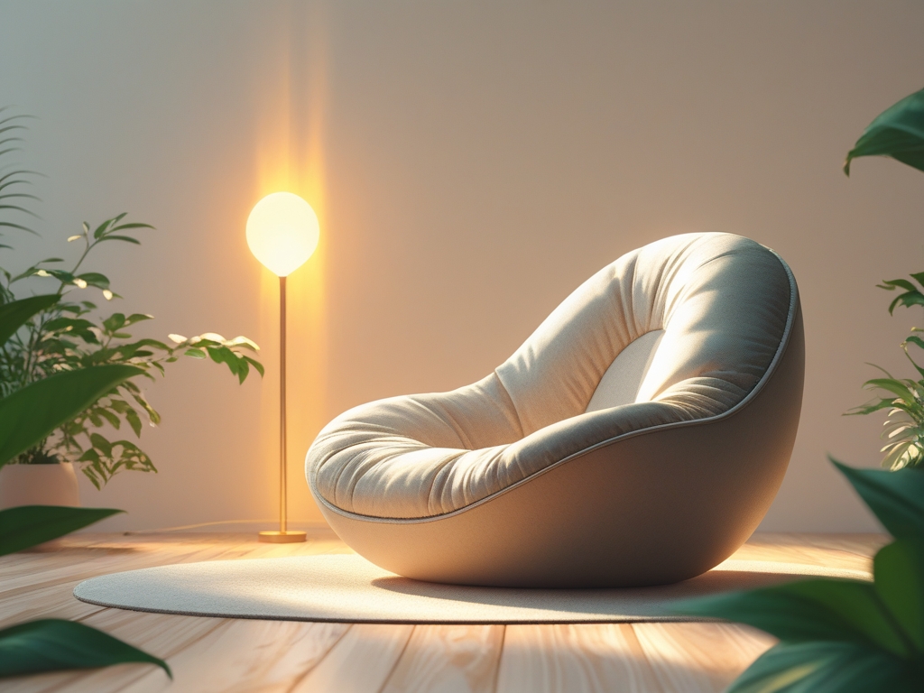 Simple meditation space with comfortable chair, soft lighting, no elaborate setup required