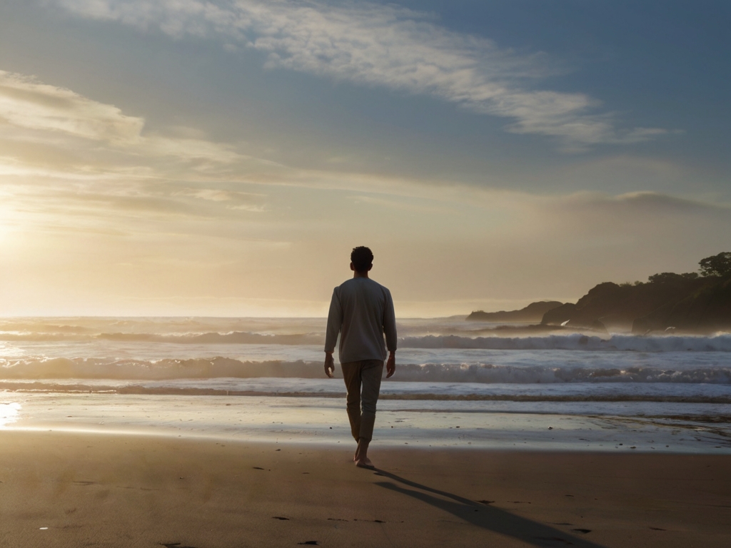 Person walking through their day with peaceful energy, showing the subtle but powerful effects of morning meditation